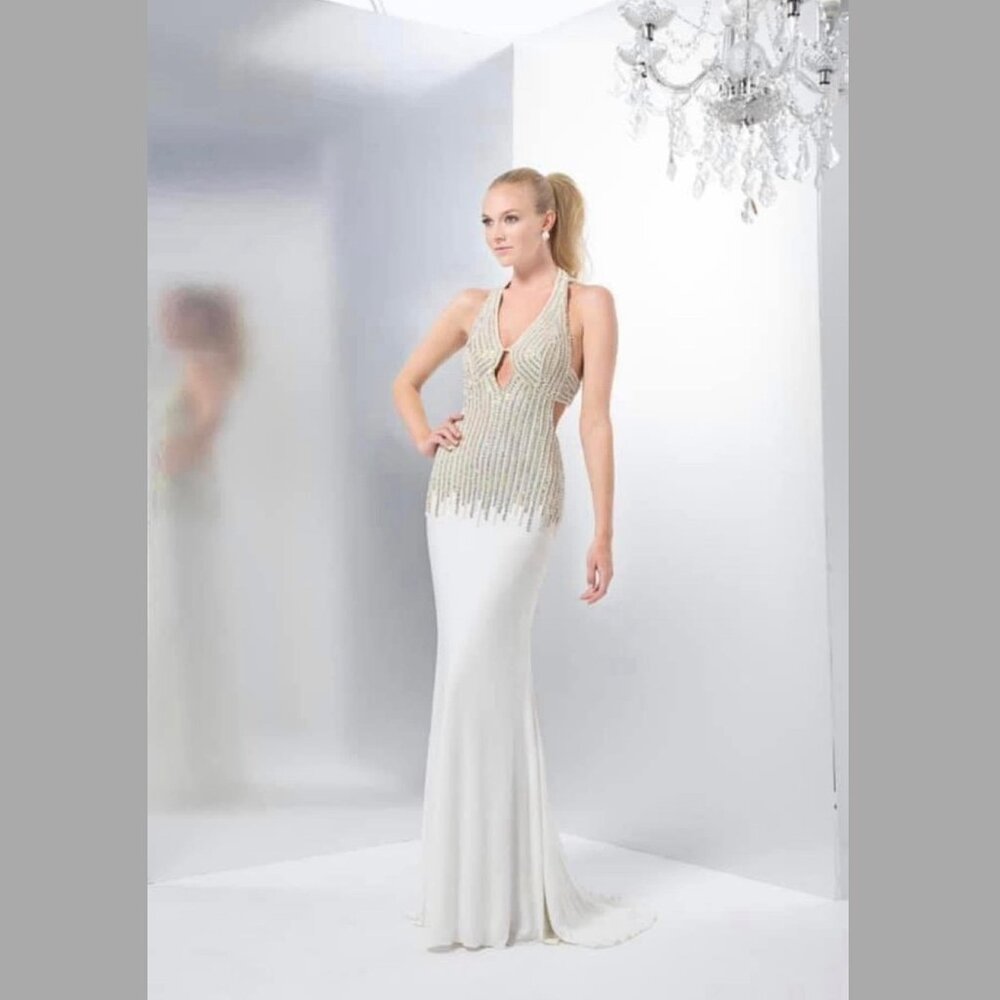 NWT "Colors" White Beaded Prom Dress/Gown, Size 0